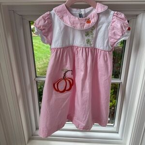 Bell Bird Girls Pink and White Pumpkin Embroidered Dress 3T